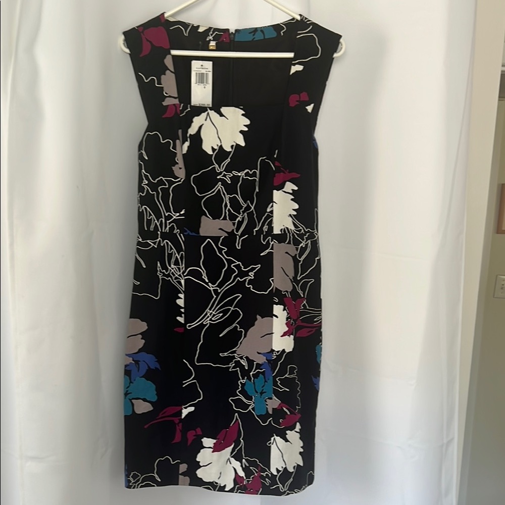 NWT $285 4C Collective Sz 6 Abstract Floral Print Sheath Dress Square Neck